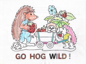 Color contest entry, hedgehogs in wheelbarrow, 